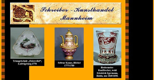 Kunsthandel Schreiber Mannheim, Handel mit alter Kunst, Porzellan, Glas 18./19. Jahrhundert, Gemälde, Miniaturen, Graphik Varia