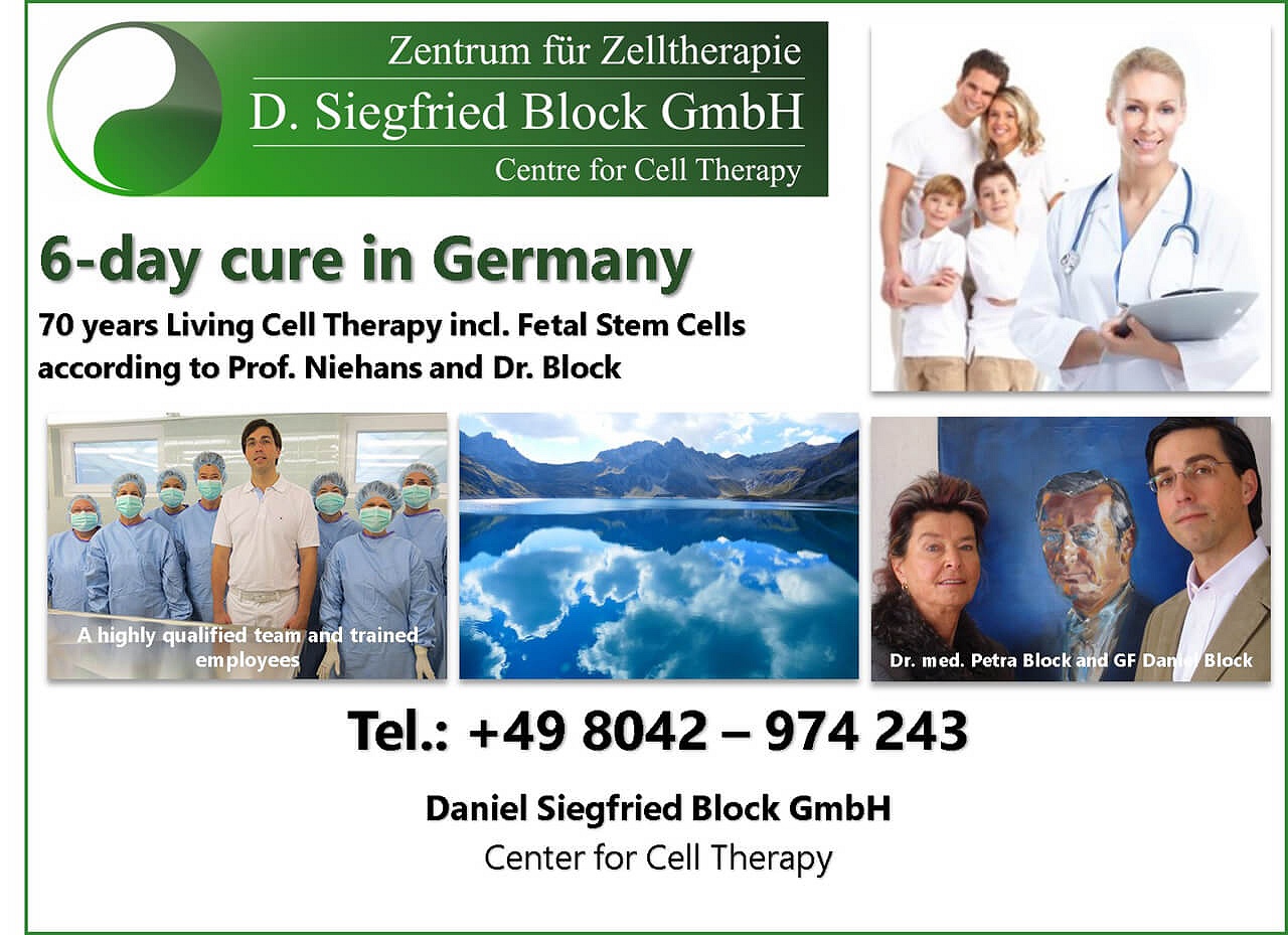 Lenggries Germany cell therapy Dr. Niehans, Dr. Block living cell therapy 
