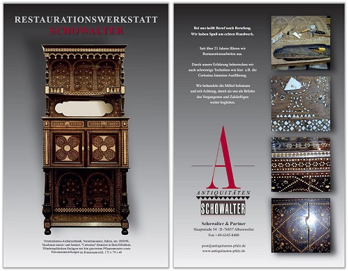 Antiquitäten-Schowalter | Neorenaissance Möbel Orientalismus Aufsatzschrank Italien 1880/90 Certosina Intarsien Renaissance Möbel