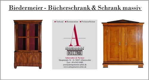 Auf dem Bild sehen Sie: Biedermeier Bücherschrank, Nordbaden, um 1825, Nussbaum furniert, Süddeutsch, um 1830, Kirschbaum massiv